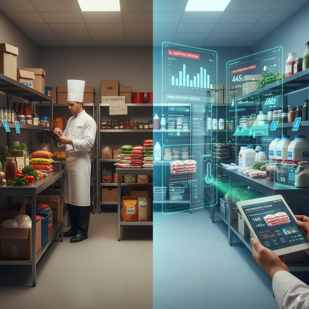 Best restaurant inventory management system - Spoon POS showing top automated stock tracking, low-stock alerts, and inventory reports